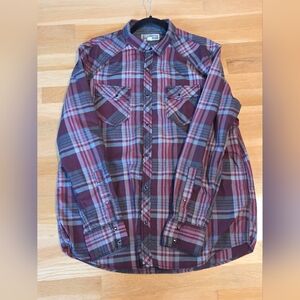INC Western Plaid Shirt With Black Pearlescent Snaps, Men's L